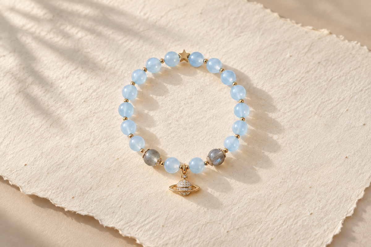 Which aquamarine bracelet with gold is traditionally worn for calm?