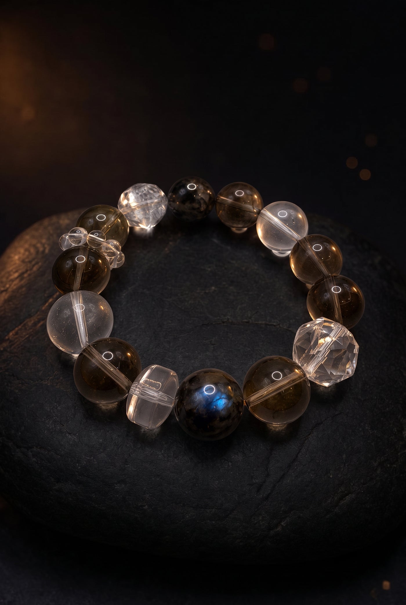 Nightglass — macro on black stone