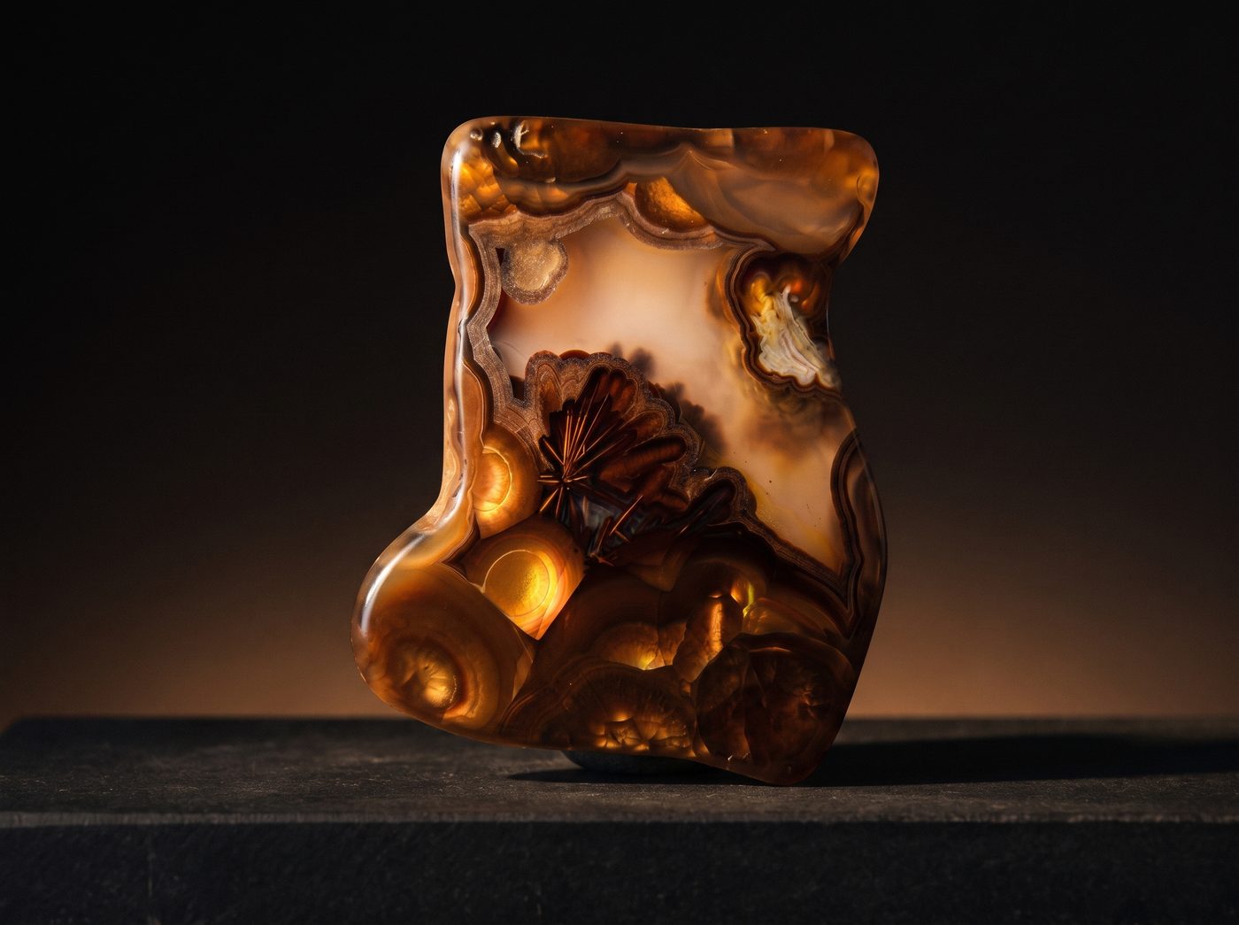 Agate on dark stone