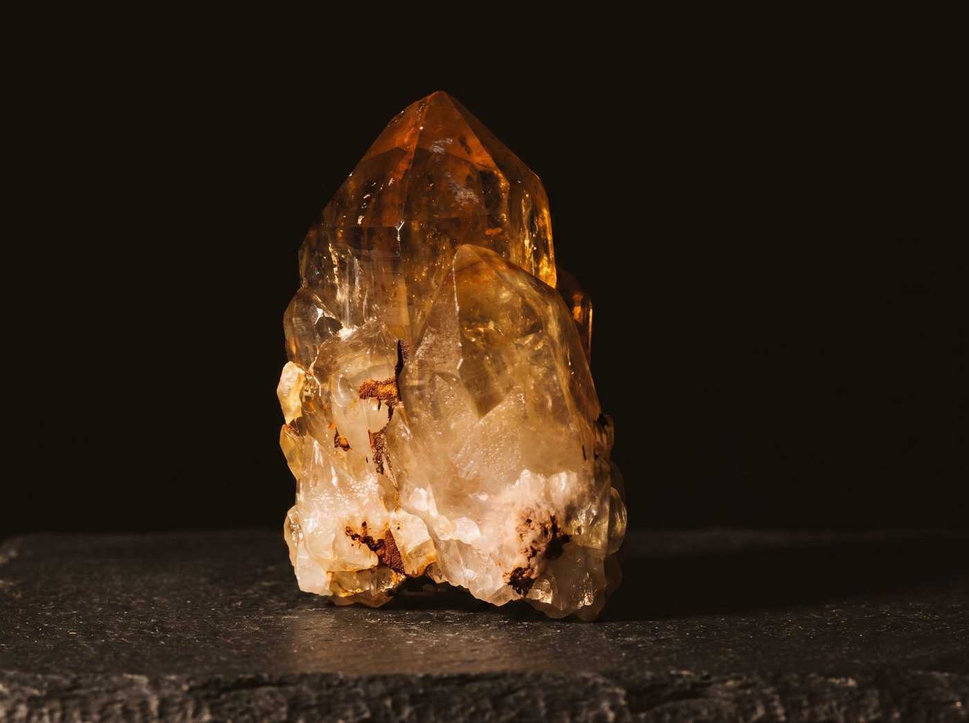 Natural Citrine on dark stone