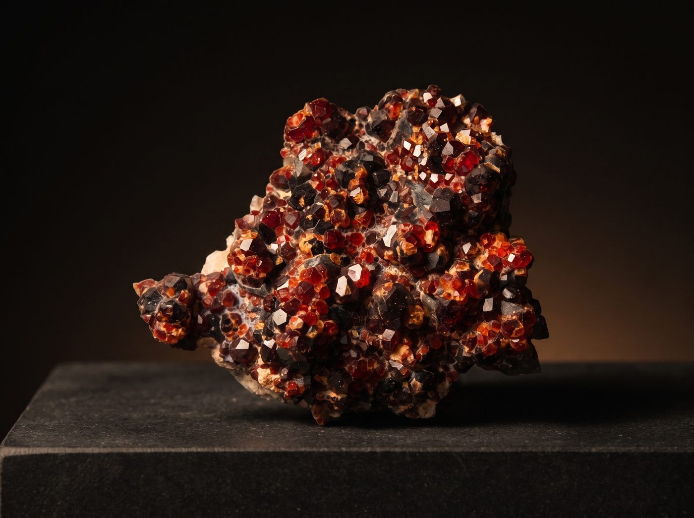 Garnet rough specimen on dark stone