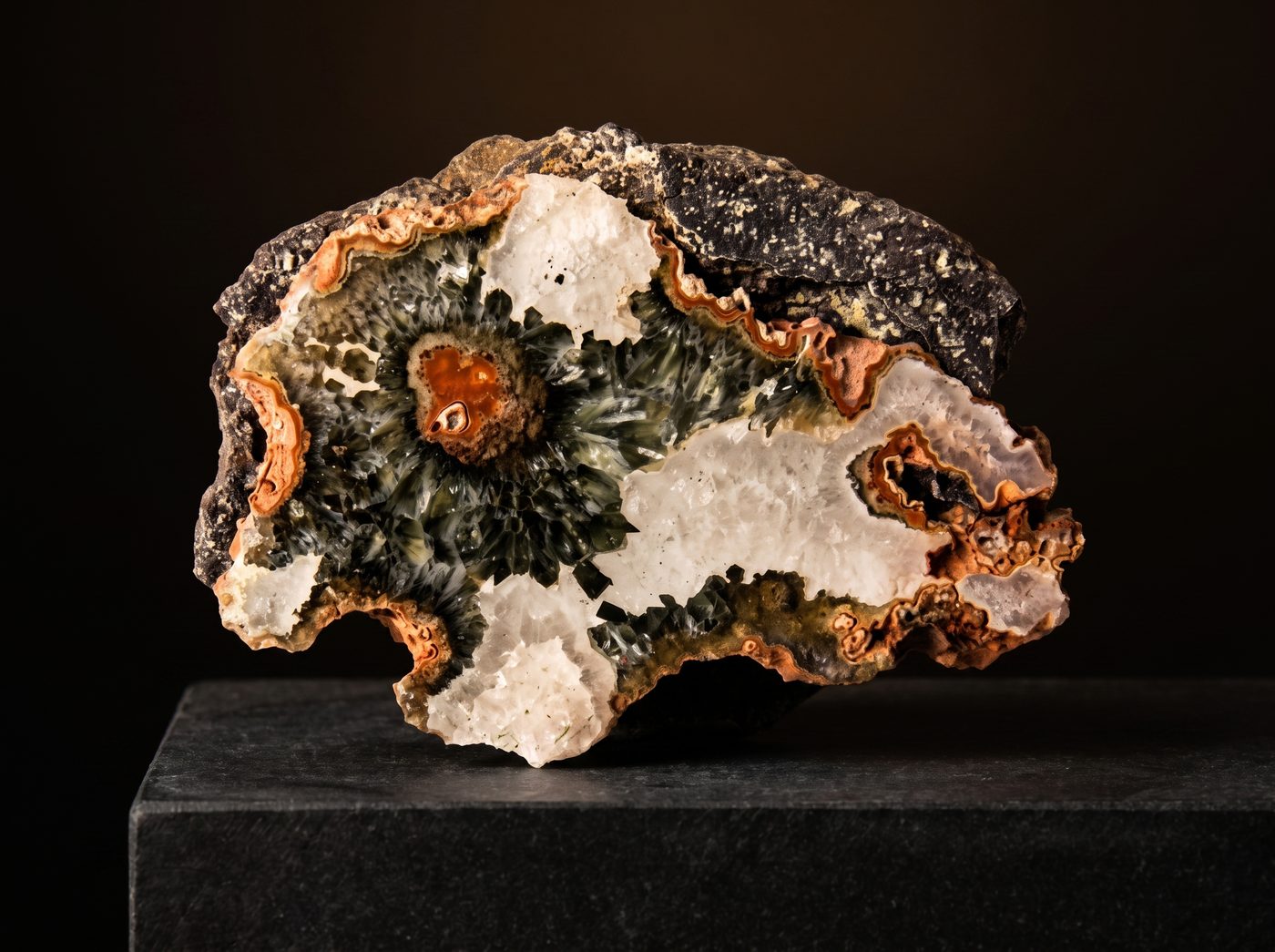 Green Quartz rough specimen on dark stone
