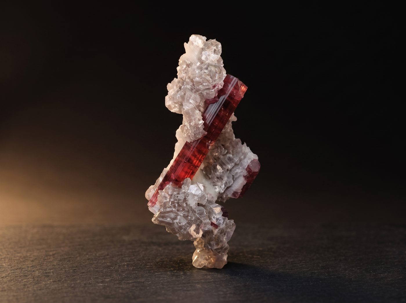 Lepidolite rough specimen on dark stone