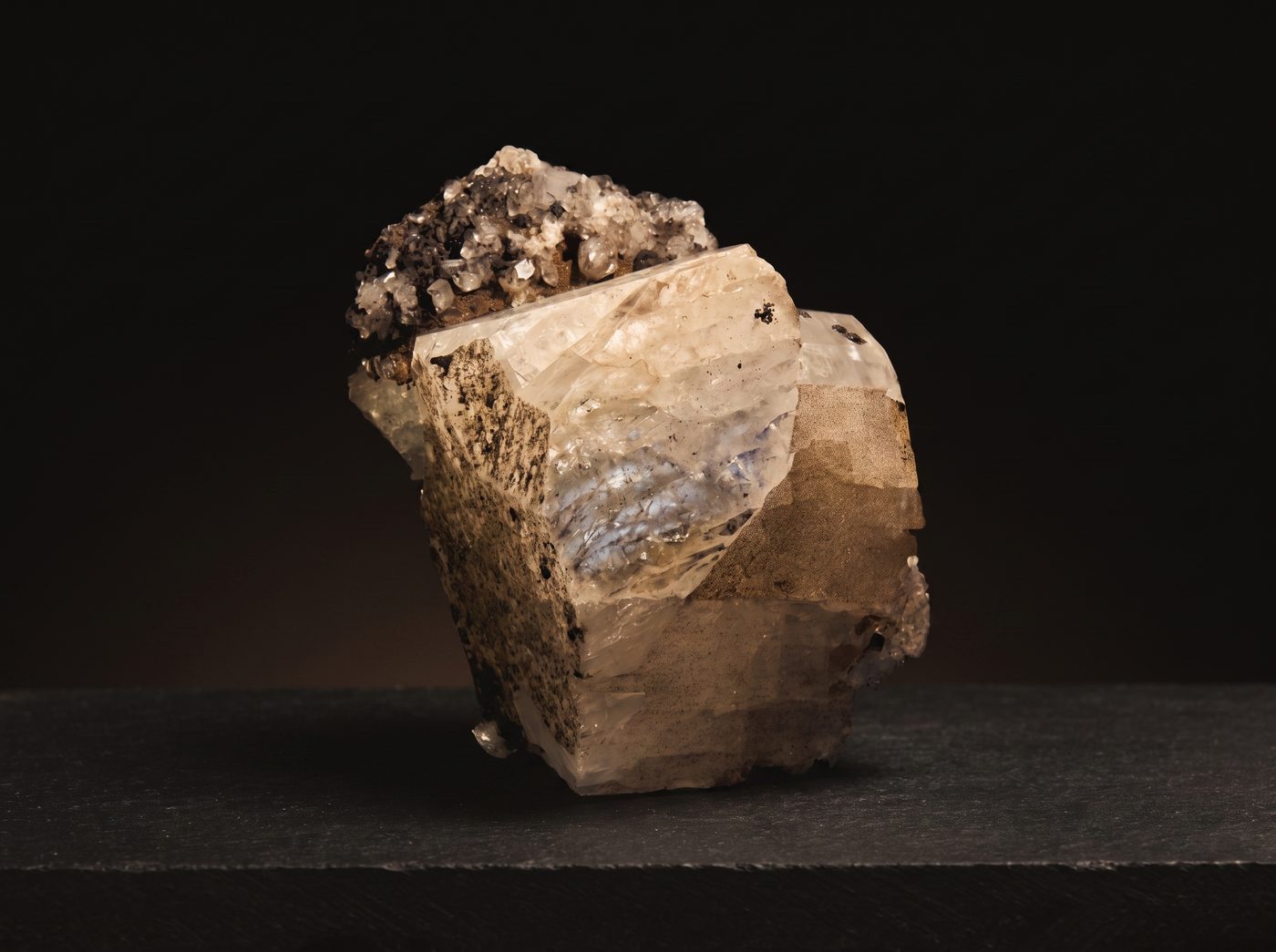 Moonstone on dark stone
