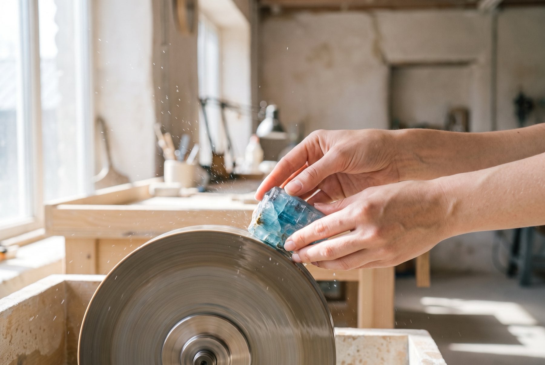The lapidary wheel — cut under running water
